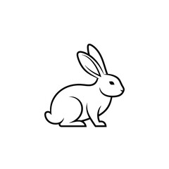 Simple black and white line drawing of a rabbit in a sitting position, facing right.