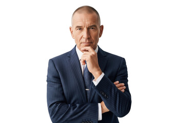 Professional businessman in suit thinking pensive portrait image for business use stock photo isolated on transparent background