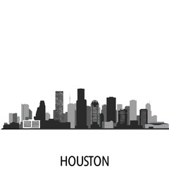 Fototapeta premium A realistic minimalist vector illustration of the iconic Houston, Texas skyline, showcasing modern skyscrapers against a clean, plain white background.