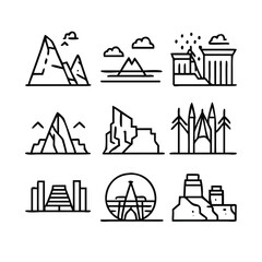Modern Line Art Collection of World Landmarks and Nature Scenes
