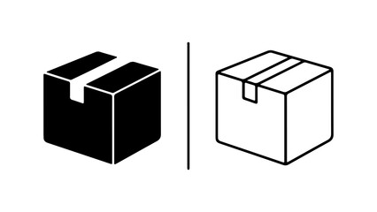 Cardboard boxes outline and solid with transparent background