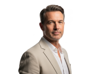 Professional businessman portrait stock photo for business website, presentation, or marketing material isolated on transparent background