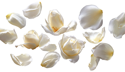 Scattered, pale yellow-cream rose petals