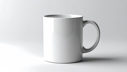Fototapeta premium White ceramic coffee mug on pure white background, soft studio lighting 