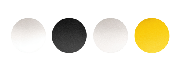 Four circles; white, black, white, and yellow