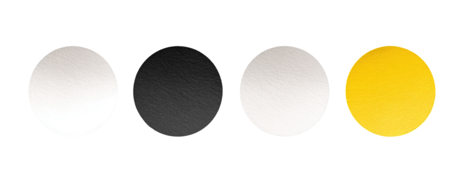 Four circles; white, black, white, and yellow