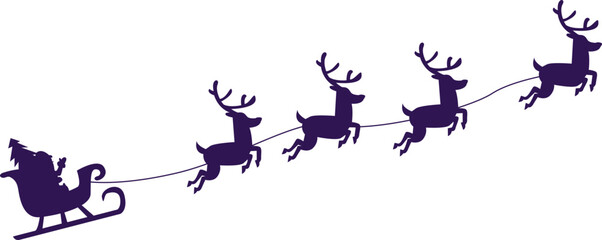 Santa Claus Silhouette with Reindeer Sleigh