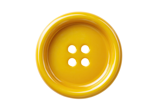 Round, bright yellow button with four holes