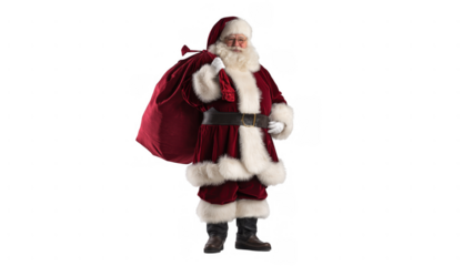 Santa in a red suit with a big sack, created AI, PNG