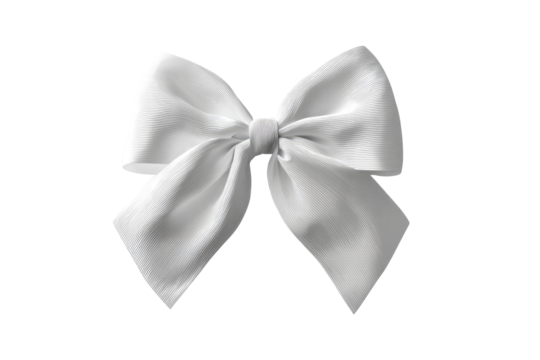 Large, white satin bow, detailed