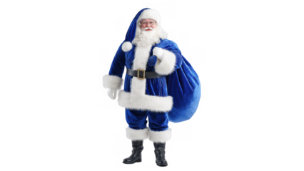 Santa in a blue outfit with white fur trim, created AI, PNG