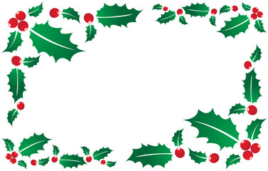 Christmas Holly Frame Background with Red Berries and Green Leaves
