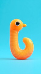 Fototapeta premium Orange toy worm with a bird head on a blue background.