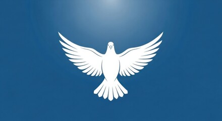 Fototapeta premium Elegant white dove silhouette on blue background for peace and serenity concepts