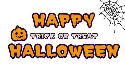 Happy Halloween Typography with Pumpkin and Spider Web