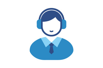 Blue Call Center Agent Flat Vector Icon Illustration for Customer Support
