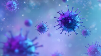 Microscopic Virus Cells Float Suspended in Blue Purple Light Scientific Illustration