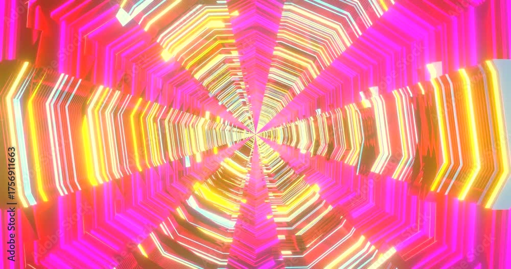 Wall mural a vibrant tunnel features shifting neon lights and patterns that seamlessly loop to create an immers
