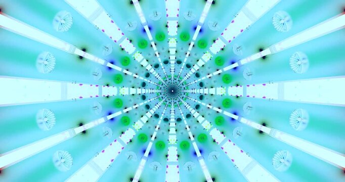 Experience an engaging visual journey through a vibrant tunnel filled with an array of colors and shapes, creating a seamless loop that captivates the viewers attention for relaxation.