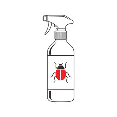 Black and white spray bottle with red and black ladybug insect icon insecticide pest