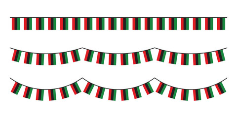 Obraz premium Red, black and green colored party bunting as the colors of the Pan-African flag. For Juneteenth and Black History Month. Flat design illustration. 