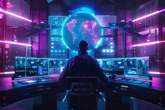 Person monitoring data in futuristic control room