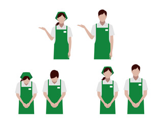 スーパー店員　お辞儀　案内　セット