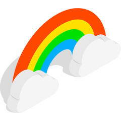Isometric Rainbow With White Clouds And Shadow On Transparent Background
