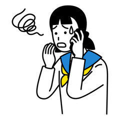 スマートフォンでの通話で困惑する女子学生
