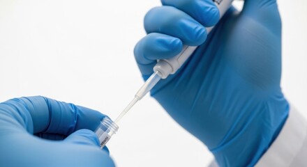 Laboratory research concept with gloved hands using pipette and test tube for scientific experiment