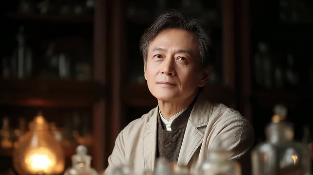 Benevolent Confucian Doctor: Close-up of an Elderly Traditional Chinese Medicine Practitioner