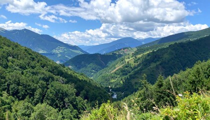 Naklejka premium Beautiful valley between mountain ranges showing natural landscape and scenic view