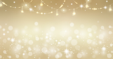 キラキラきれいな、オーナメント背景 ( クリスマス　フレーム　ポストカード　メッセージカード　ゴールド　金色　きらきら )