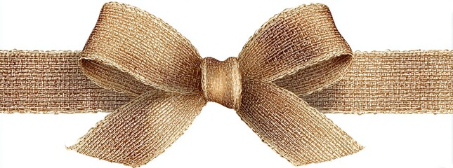 A golden bow with a long ribbon is showcased on a white background in this modern illustration of a holiday decoration