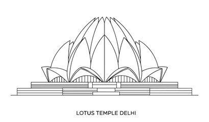 lotus temple delhi line art black and white