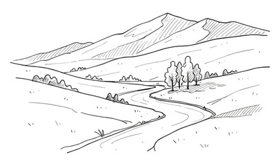 landscape line art black and white