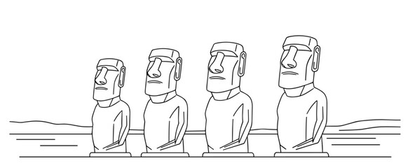 moai statues line art black and white