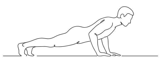 Person doing push-up minimalist line art style black and white
