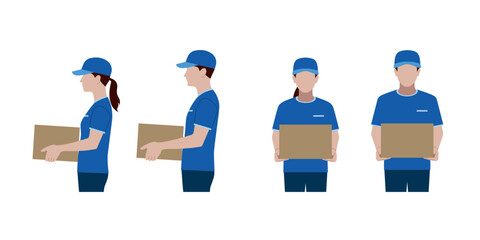 引っ越し業者　男女　運搬　ポーズ
