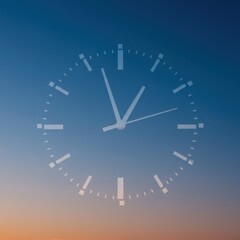Winter solstice concept with transparent clock against twilight sky for seasonal design