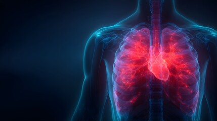 Human circulatory system and lungs glowing with internal details.