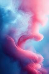 Swirling colorful smoke mid-air blending pink, purple, and blue hues creating a soft, dreamy, and ethereal visual effect