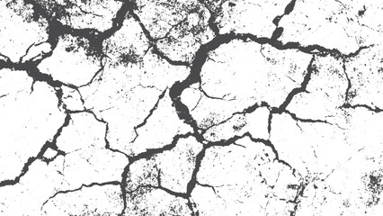 Grunge cracked wall texture, distressed surface with fractured lines and peeling fragments. Cracked barren desert earth on transparent background. 