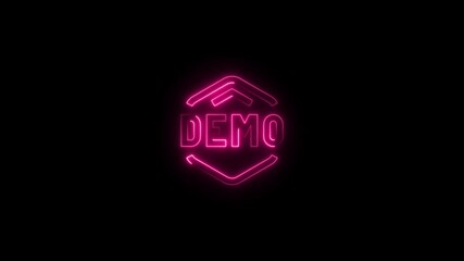 Glowing Neon Pink D E M O Text Animation with Hexagon Frame on Black Background Futuristic