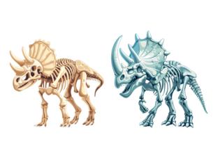 Set Skeleton Triceratops Isolated on Transparent Background. PNG