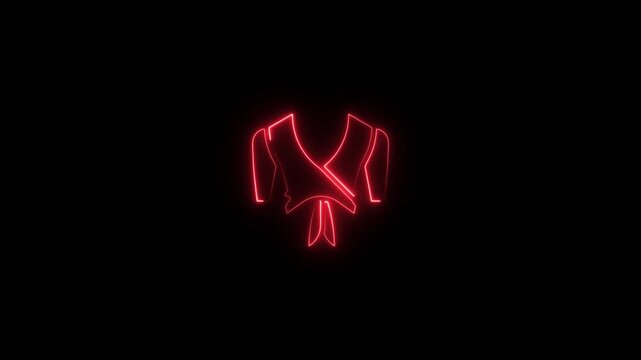 Red neon outline of a martial arts gi or karate uniform with belt tied in a knot on a black