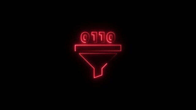 Red Neon Binary Code Filter Icon Animation Data Sorting Abstract Technology Concept