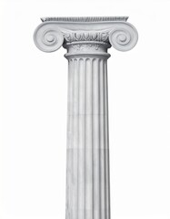 Classic Greek Marble Column with Detailed Carving on White Background for Premium Architecture Object and Historic Concept