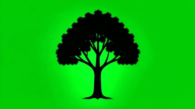 Silhouette of a lush green tree against a vibrant neon green background with copy space for text