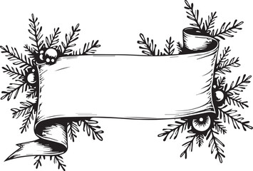 A festive holiday banner, elegantly adorned with evergreen boughs and decorative ornaments, invites a personalized message. A timeless, hand-drawn design exudes warmth and holiday spirit.
